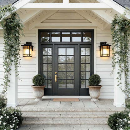 Vintage Wall Lantern Square Waterproof Glass Shade Outdoor Light