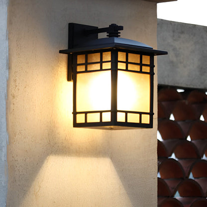 Vintage Wall Lantern Square Waterproof Glass Shade Outdoor Light