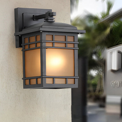 Vintage Wall Lantern Square Waterproof Glass Shade Outdoor Light