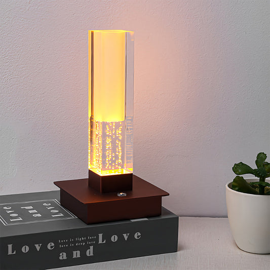 Cordless Square Table Lamp with Bubble Modern Design, Dimmable LED Nightstand Light