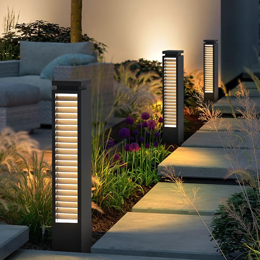 Black Bollard Light Streamlined Stainless Steel LED Louvered Light