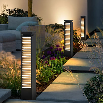 Black Bollard Light Streamlined Stainless Steel LED Louvered Light