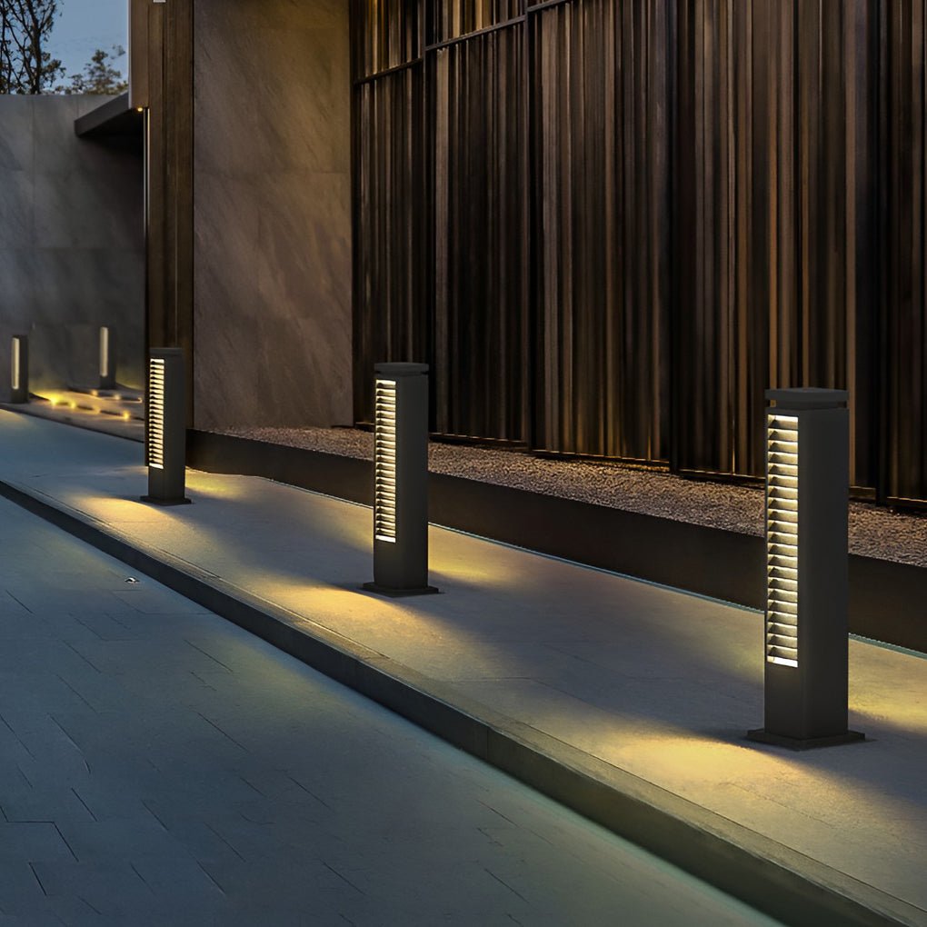 Black Bollard Light Streamlined Stainless Steel LED Louvered Light