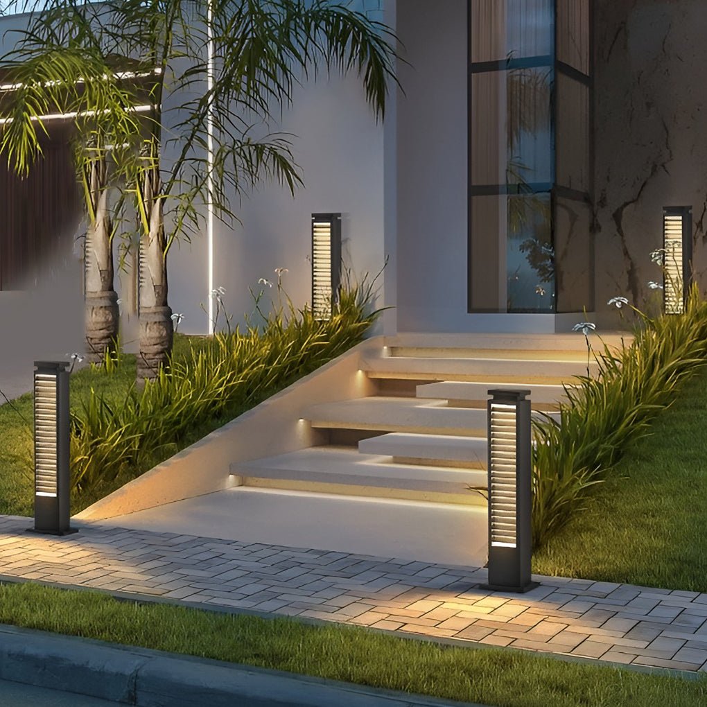 Black Bollard Light Streamlined Stainless Steel LED Louvered Light