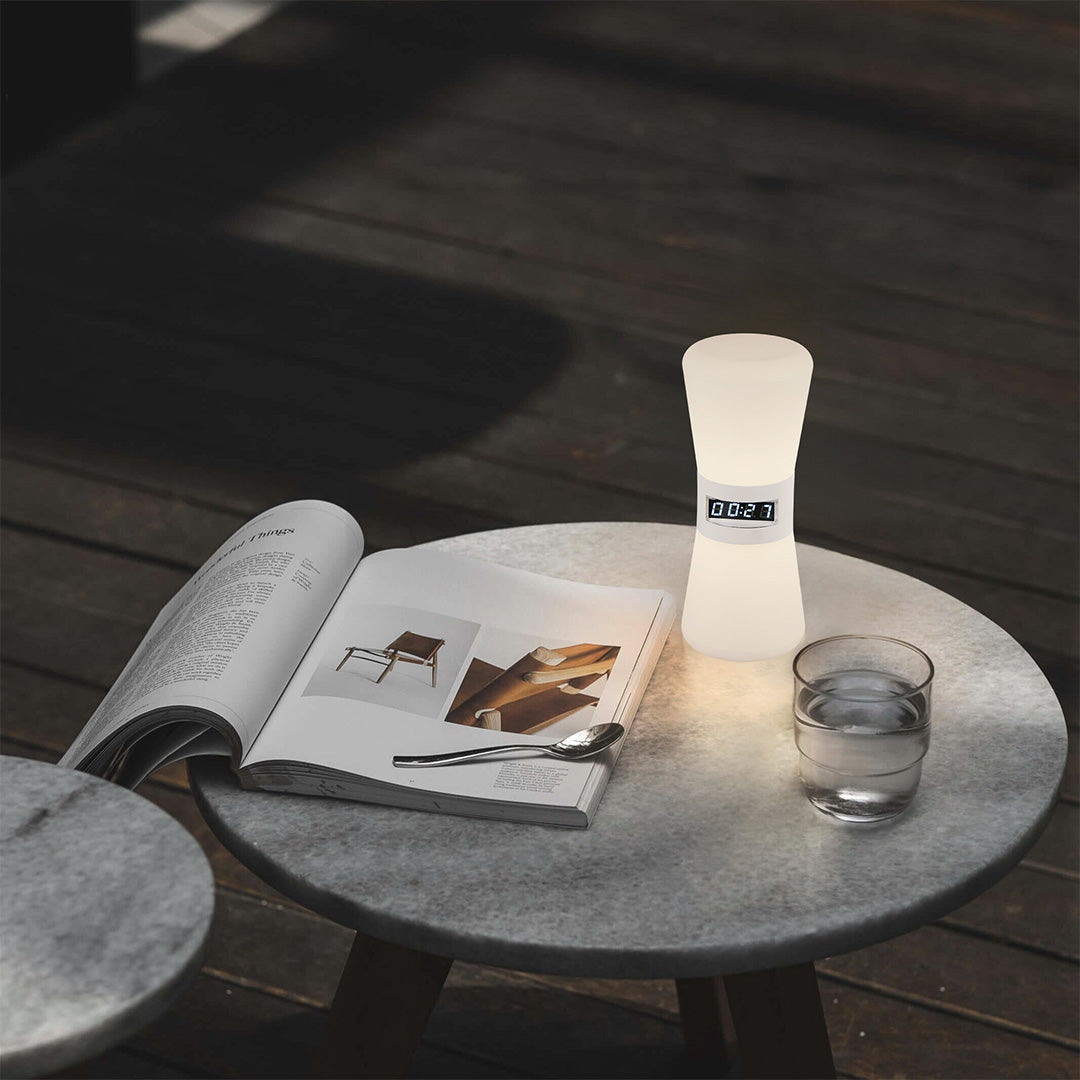 White Mini Table Lamp with Countdown Timer and Gravity Sensor — Ambient Hourglass Lamp
