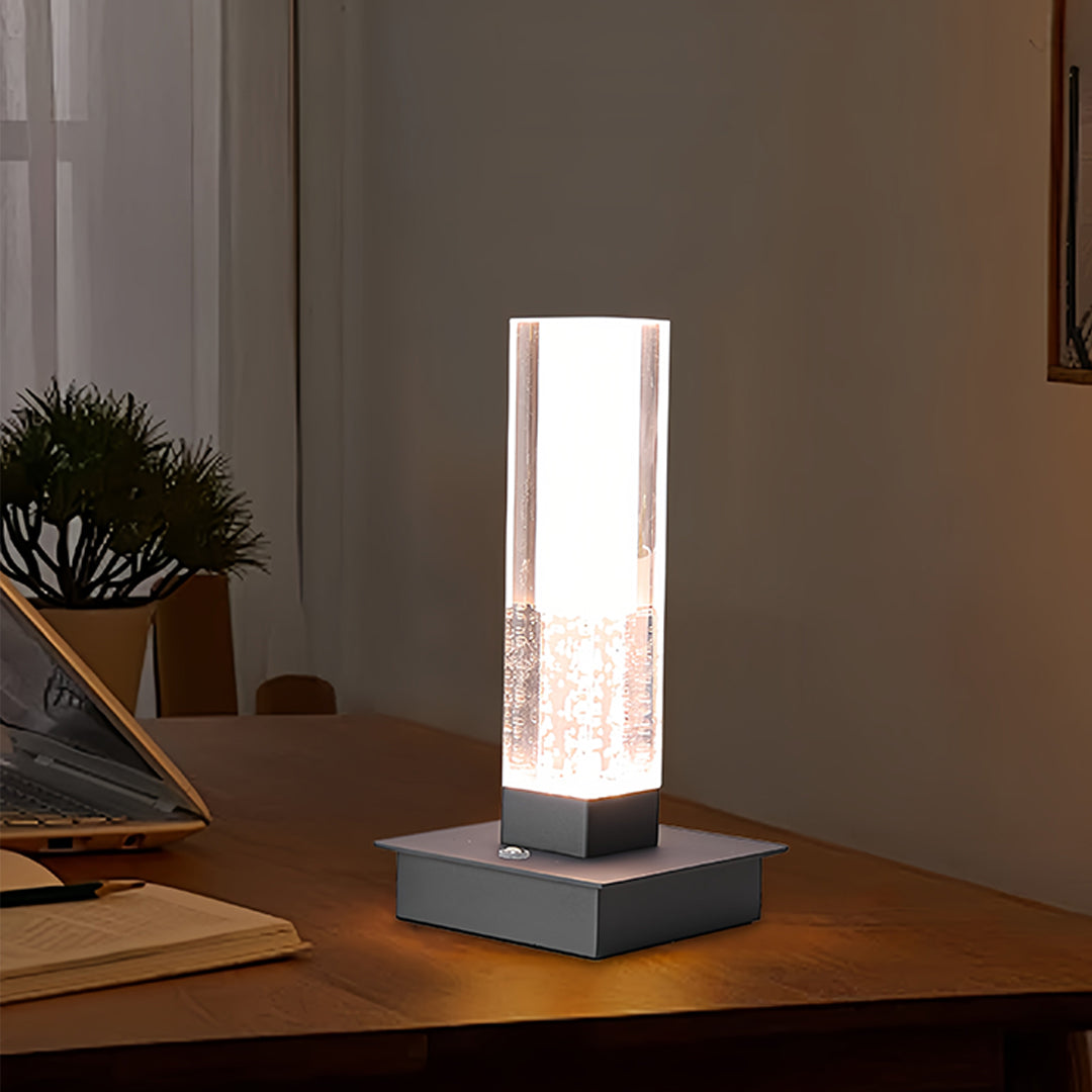 Cordless Square Table Lamp with Bubble Modern Design, Dimmable LED Nightstand Light
