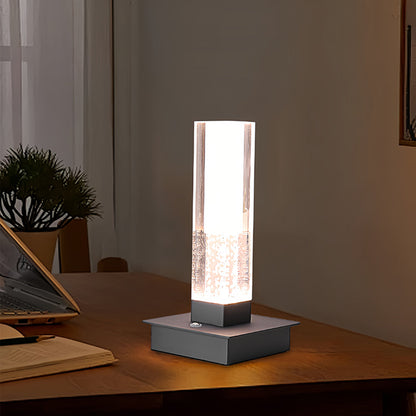 Cordless Square Table Lamp with Bubble Modern Design, Dimmable LED Nightstand Light