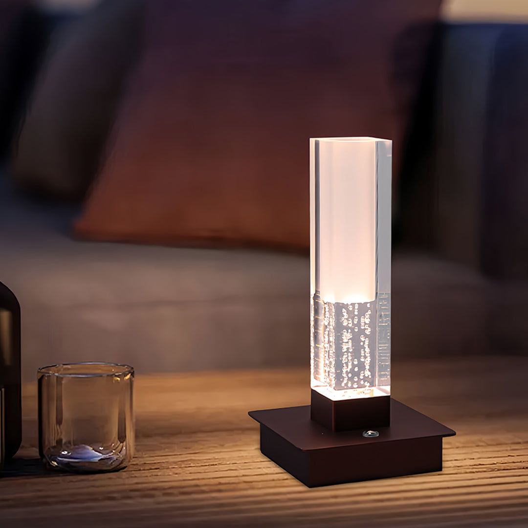 Cordless Square Table Lamp with Bubble Modern Design, Dimmable LED Nightstand Light