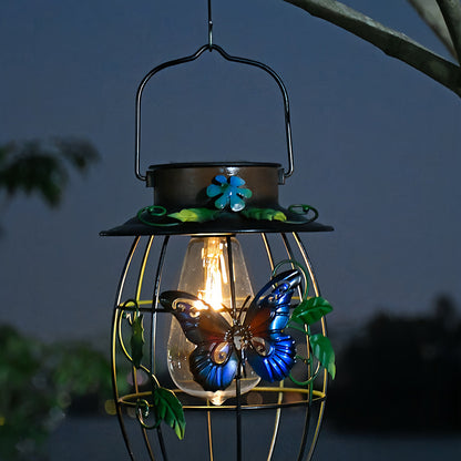 Iron Outdoor Lanterns Waterproof Solar Powered Hanging Butterfly Light
